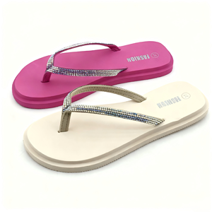 <span class=keywords><strong>Tongs</strong></span> d'été pour femmes, à bout ouvert, fines, avec des lanières en strass scintillantes, écologiques, à semelle épaisse, pour usage extérieur, rose vif, classiques - Product Image 1