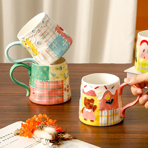 Mug en céramique sous glaçure, style rétro, mignon, pour filles, tasse à eau, petit-déjeuner, design esthétique unique, vente en gros - Product Image 2