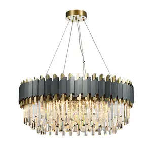 Round rectangle gold bronze cristal chandeliers pendant lights living room luxury k9 crystal modern chandelier for hotel lobby