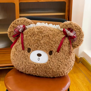 Coussin en peluche tête d'ours 30x40cm, matériau doux et mignon, jouet en peluche, poupée compagnon, cadeau, vente en gros - Product Image 2