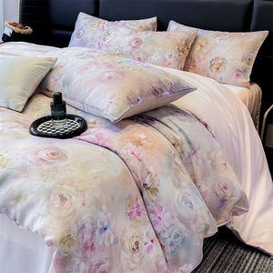 Parure de lit de luxe 4 pièces en coton 100 % certifié OEKO-TEX, motif floral, 300 fils, satiné, infroissable, entretien facile - Product Image 5