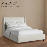 Modernes Luxus-Massivholzbettgestell Designer Creme-Polsterbett Holzbetten für Schlafzimmer-Sets Luxus-Artikel