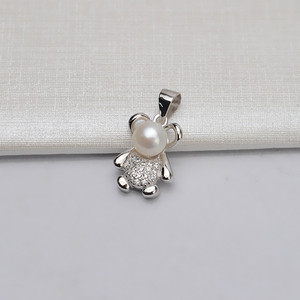 S925 Silver Bear Pendant with 7mm Pearl Female Shoulder <b>Jewelry</b> Empty <b>Tray</b> DIY Accessories Semi Finished Components - Product Image 3