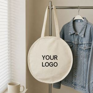 Eco Friendly <b>Round</b> Cotton <b>Canvas</b> Tote Durable Circular Bag With Custom Design for Market Shopping - Product Image 4