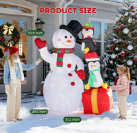 Bonhomme de neige gonflable de Noël de 6 pieds avec pingouins, bonhomme de neige gonflable de Noël avec chapeau magique et lumières LED rotatives pour décoration