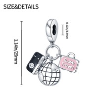 Accessoires de bracelet de voyage DIY exquis pour femme, avec breloques charmantes en argent et zircon (Violon, Terre, Appareil photo, Valise), cadeau