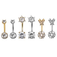 Tredy Sexy Piercing de Nombril en Acier Inoxydable et Zircon, Motif Papillon et Fleur, Bijoux pour Femme