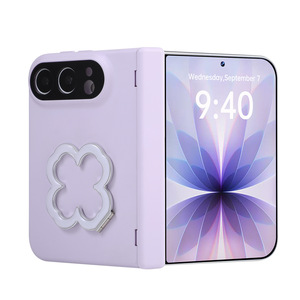 เคส iPhone Duo พร้อมขาตั้งรูปใบโคลเวอร์สี่แฉกในตัว  พร้อมฟิล์มกันรอยกระจกนิรภัย ป้องกันบานพับ สำหรับผู้หญิง - Product Image 5