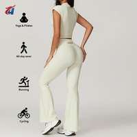 Ensembles de yoga et de fitness pour femmes avec logo personnalisé, vente en gros, comprenant un soutien-gorge de yoga et un legging de sport, 2 pièces, tenue de sport, ensemble de yoga avec pantalon évasé
