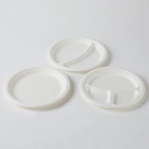 Assiettes jetables rondes personnalisées en canne à sucre biodégradable de 9 pouces, blanches, pour fêtes, vente en gros - Product Image 1