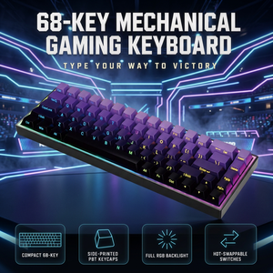 Clavier mécanique de jeu avec touches PBT, interrupteurs bleus, 68 touches, éclairage RGB, touches imprimées latéralement, câblé, compact 65% OEM, échangeables à chaud - Product Image 1