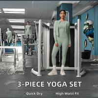 Conjunto de 8 Piezas de Alta Calidad y Peso Ligero, Pantalones de Yoga de Color Sólido con Bolsillos, Top de Manga Larga, Cintura Alta Elástica, Estiramiento en Cuatro Direcciones