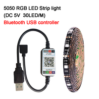 Bande lumineuse LED RGB USB 5V avec contrôleur intelligent, flexible, en cuivre, diodes 5050, guirlandes lumineuses pour hôtel