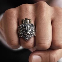 Bague de personnalité en argent sterling 925 en forme de lion rétro unique en gros pour hommes