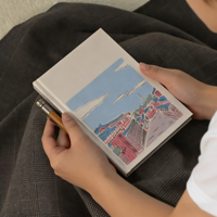 Carnet personnalisé avec couverture en tissu A5 - Journal relié avec scène dessinée à la main, agenda avec impression UV