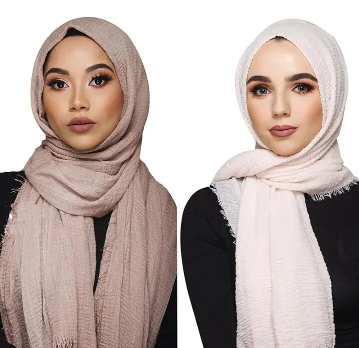 Hochwertige Frauen Muslim Islamic Hijab Weiche Schals Werbe Baumwolle Crinkle Hijab Langer Schal Plissee Hijab