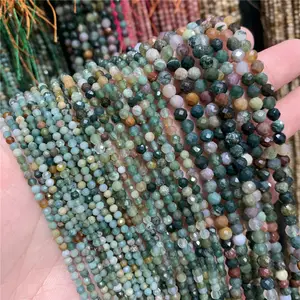 Round Faceted Stones Loose Natural Indian agate 2mm 3mm 4mm Crystal Beads For Necklace Jewelry Making