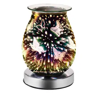 Elektrische Wax Smelter 3D Glas Vlinders Vuurwerk Kaars Warmer Geur Wierook Olie Diffuser Nachtlampje Aroma Lamp