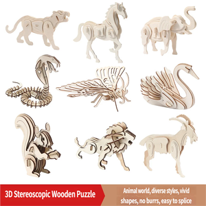 Ensemble de puzzles en bois 3D sur le thème des animaux du zodiaque, jouet éducatif pour enfants, modèle de bricolage, stimule l'imagination, la construction manuelle et la créativité - Product Image 3