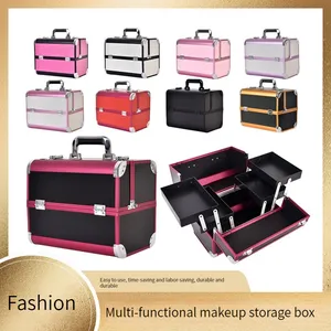 New High Quality Portable Double Layer 4 Box Aluminum Alloy Makeup Case Makeup Case Professional