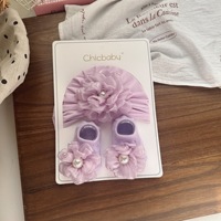 Conjunto de Gorro y Calcetines para Bebé Recién Nacido con Diseño de Flor de Perla, Calcetines de Algodón para Bebés Niñas, Venta al Por Mayor