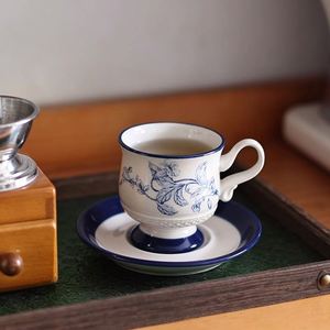 Vintage Tall Stem <b>Cup</b> & Saucer, High-value Ceramic Coffee <b>Cup</b> <b>Set</b>, Hand-painted Mid-century Style Afternoon Tea <b>Cup</b> - Product Image 4