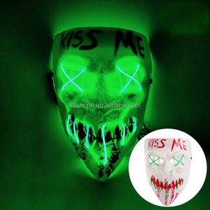 Light up EL Wire LED Kiss Me Masque lumineux <span class=keywords><strong>Thriller</strong></span> Full Face Masquerade pour Halloween Party Supplies Horror Prop - Product Image 1