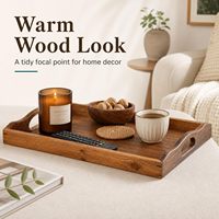 Houten dienblad met handgrepen, rechthoekig, bruin, met verhoogde randen en handgrepen voor thee, koffie, snacks, keukenopbergruimte, fruitplateau