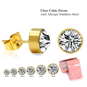 Jewelry Stainless Steel 18k <b>Gold</b> Round Cylindrical Drill Plug Zircon Srcew Earrings <b>Set</b> - Product Image 4