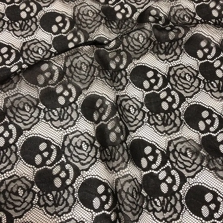 Newest design 100% nylon Halloween skull lace fabric for clothes