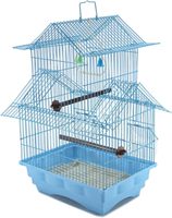 Petite cage à oiseaux bleue en métal et plastique de 18 pouces pour perruches et autres oiseaux – Cage de voyage portable intérieur/extérieur avec option de suspension