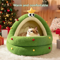 Lit pour chat semi-fermé en forme de dessin animé mignon avec coussin en peluche doux, nid douillet pour chats d'intérieur et petits chiens