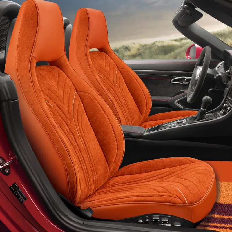 ที่หุ้มเบาะรถยนต์หนังแท้แบบใหม่ชุดคลุมที่นั่งในรถยนต์หนังเส้นใยสีแดงหรูหราแนวสปอร์ตแบบสากล