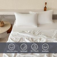 Parure de draps douillets en gaze de coton naturel, 4 pièces, avec drap-housse à poches profondes et drap plat, blanc