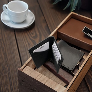 For Vintage Bi-fold Thin Minimalist <b>Rfid</b> <b>Blocking</b> Unisex Full Grain Genuine Leather Metal Holder Short Slim <b>Wallet</b> Portable - Product Image 3