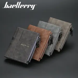 Baellerry-billeteras minimalistas de cuero con doble cremallera para hombre, billetera compacta de diseñador, rfid, multitarjetas de posición, monedero
