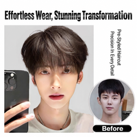 Perruque Courte Homme Cheveux Naturels Style Coréen Frange Texturée Superposée Volumineuse Base Soie Entièrement en Dentelle Taille Moyenne Usage Quotidien
