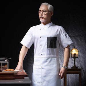 ชุดเชฟในร้านอาหารแขนสั้นแบบบางสำหรับฤดูร้อนสีพื้นระบายเหงื่อและระบายอากาศได้ดี - Product Image 1