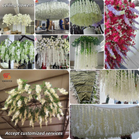 Wisteria artificielle en soie blanche lisse suspendue, hydrangea, fleur décorative pour mariage, mur, intérieur, extérieur, événement