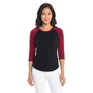T-<span class=keywords><strong>shirt</strong></span> personnalisé pour <span class=keywords><strong>femme</strong></span> à manches raglan, manches longues, color block, style baseball, coupe ample et décontractée, avec bordure contrastante et col rond - Product Image 1