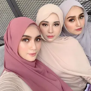 사용자 정의 현대 말레이시아 두바이 인스턴트 Hijab 일반 쉬폰 이슬람 여성 긴 스카프 대량