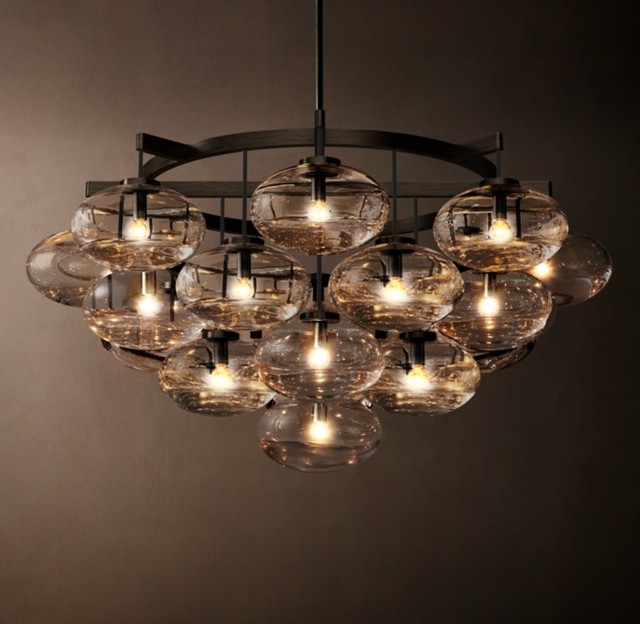Customizable Modern Adjustable Height Crystal Glass Brass Pendant Lights Big Space Nordic Dining Light for Restaurant Lighting