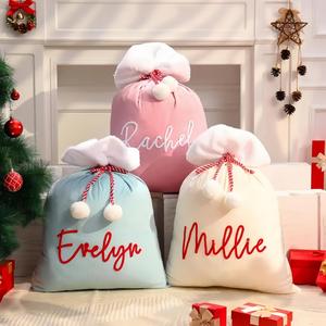 Custom Name Christmas <b>Santa</b> With Drawstring in 2 Size, Velvet <b>Large</b> Gift Bags for Xmas Present Toy Storage - Product Image 2