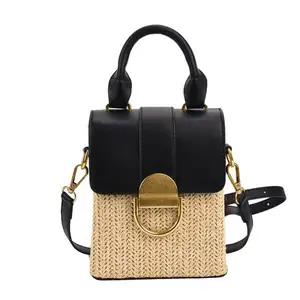 Australia Designer 2022 Fashion Girl Box Straw Woven Beach Leather Purse Mini Cell Phone Flap Shoulder Bag With Top Handle