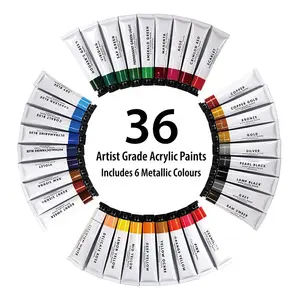 Acrylic Paint Set of 36 Colors 0.74oz/22ml tubes includes 6 Metallic Colors,Rich Pigments,for Artist&Hobby