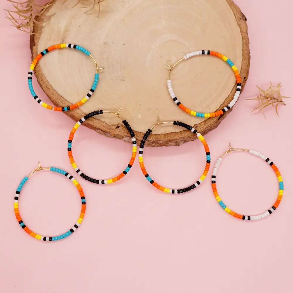 Indian Bohemian Colorful Rice Miyuki Beads Earings Women's Round Hoop Earrings Jewelry