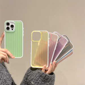 Coque de téléphone portable antichoc transparente en TPU/PVC à texture ondulée tendance pour iPhone 17 16 15 14 13 Pro Max, couleur unie - Product Image 1