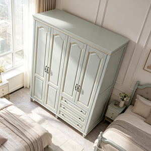 Armoire traditionnelle à 4 portes avec 3 tiroirs, finition dorée, en MDF, meubles de chambre à coucher - Product Image 6