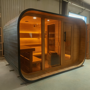 غرفة ساونا خارجية تقليدية على شكل برميل من خشب الهيملوك والصنوبر الأحمر بتصميم نورديك لعام 2026 تتسع لـ <span class=keywords><strong>3</strong></span>-4 أشخاص مع زجاج بانورامي - Product Image 1