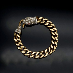 Bijoux haut de gamme, chaîne cubaine plaquée or, bracelet en acier inoxydable avec zircon, motif serpent - Product Image 2